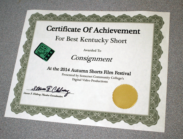 "Consignment" by Justin Hannah wins BEST KENTUCKY SHORT at the 2014 Autumn Shorts Film Festival